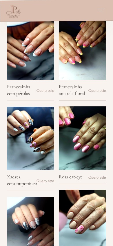 Captura real do catálogo de trabalhos de nail design da JP Beauty Studio no celular