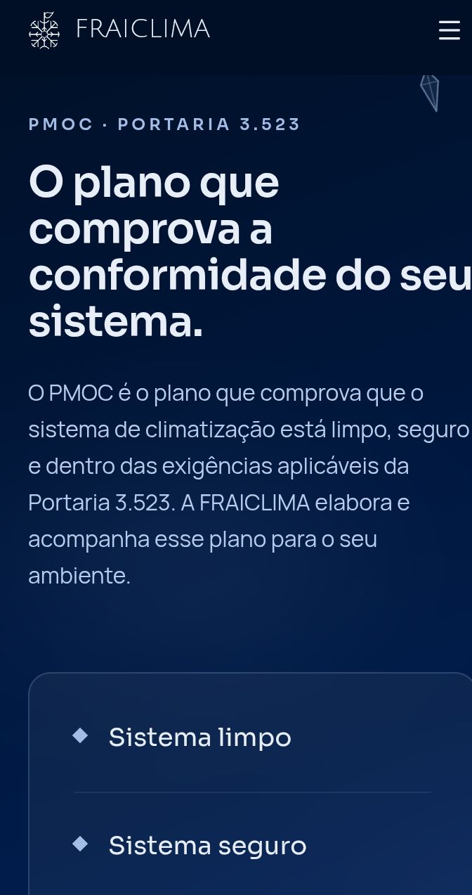 Captura real da página sobre PMOC da Fraiclima no celular